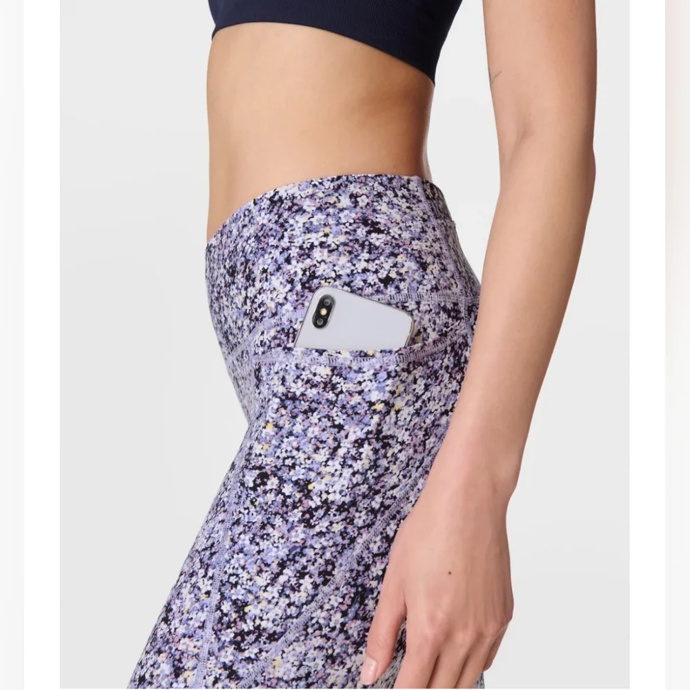 Sweaty Betty Power Cropped Workout Leggings Floral  Purple Meadow Print - Picture 3 of 14